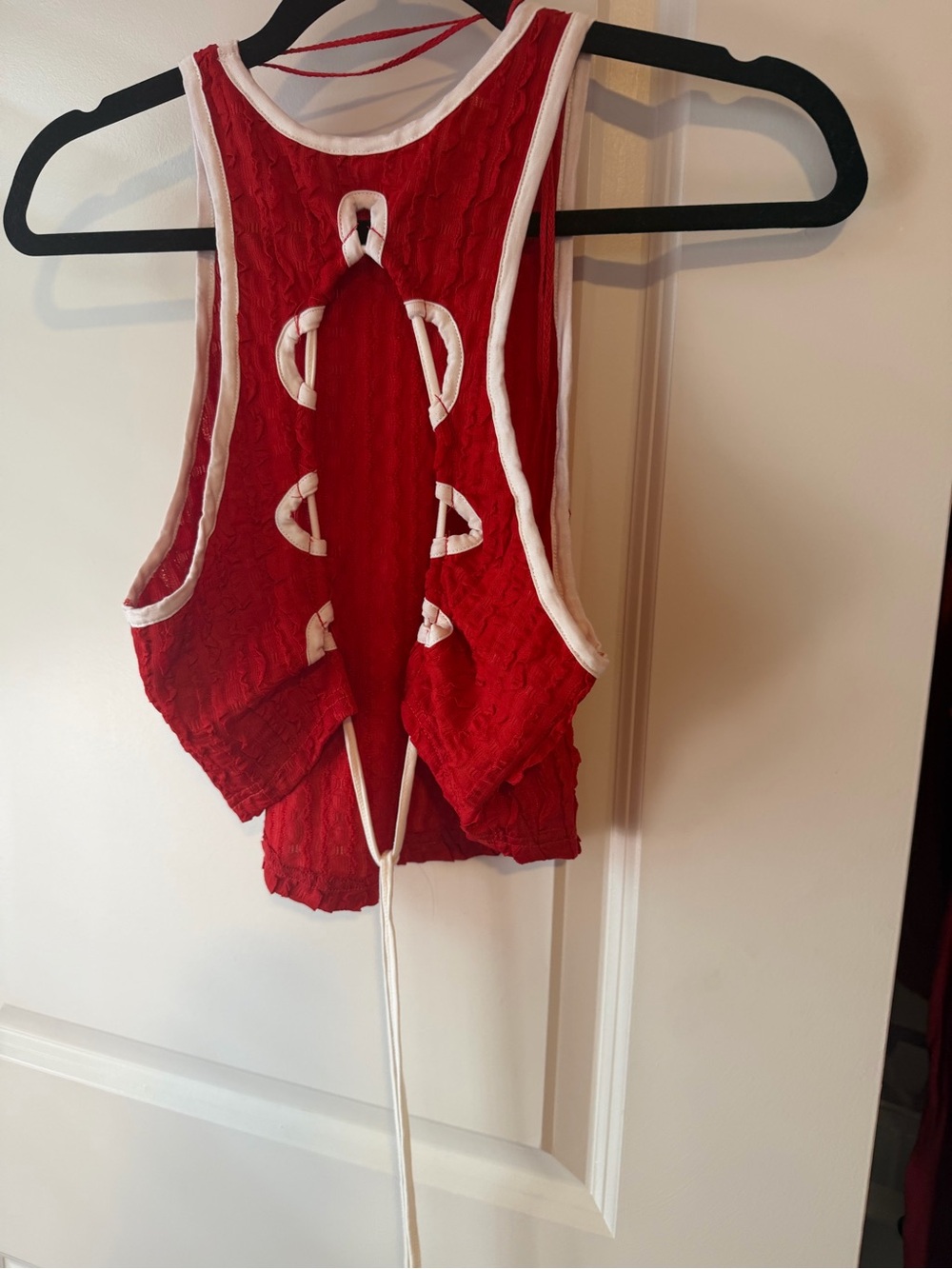 Free People Red Textured Crop Tank with White Trim
